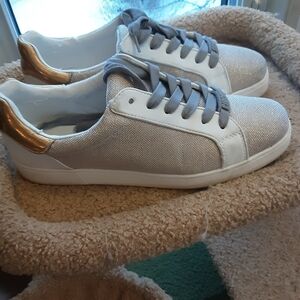 Sam Edelman Silver Glitter Sneakers with Gold Heel Tab